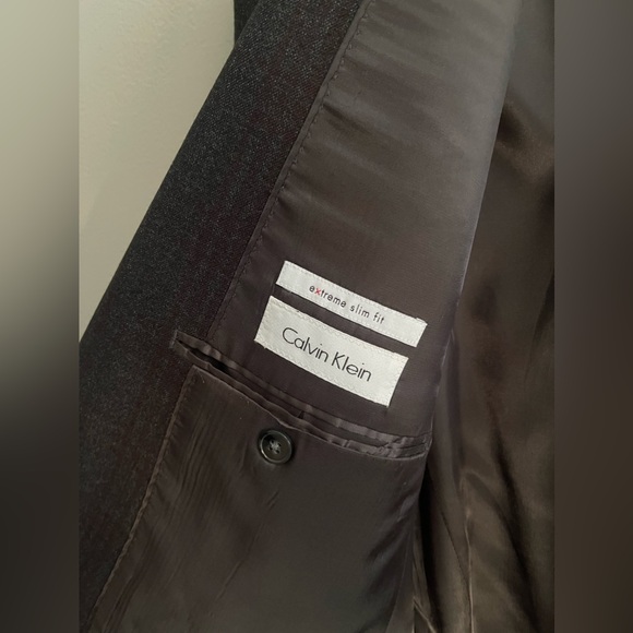 Calvin Klein Gray Extreme Slim Fit Wool Plaid Sport Jacket Blazer - Picture 7 of 11